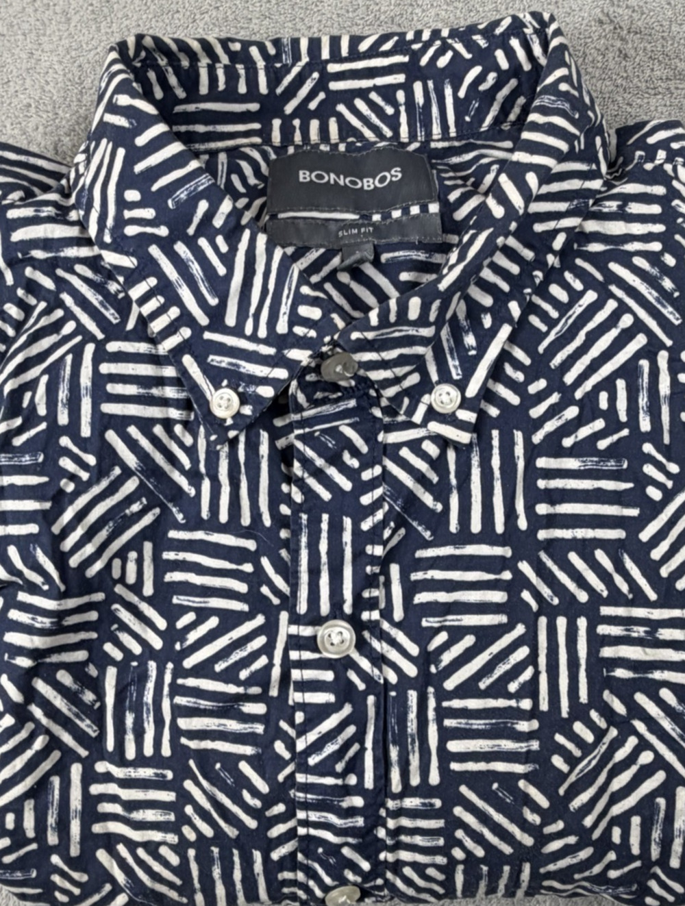 Bonobos Short Sleeve Abstract Geometric Button Down Slim Fit Shirt Size L Black